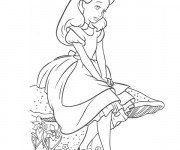 Coloriage Alice au pays des merveilles perdue dans ses pensées