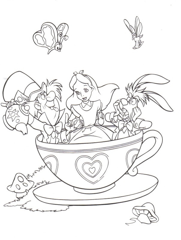 Coloriage et dessins gratuits Alice, le chapelier Toqué et le lièvre dans une tasse à imprimer