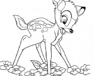 Coloriage Bambi aime les fleurs