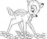 Coloriage Bambi aime les fleurs