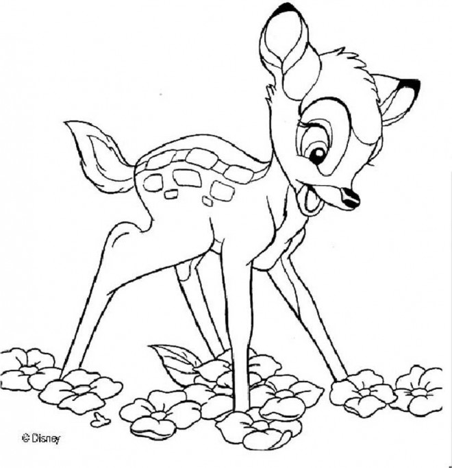 Coloriage et dessins gratuits Bambi aime les fleurs à imprimer