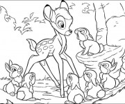 Coloriage et dessins gratuit Bambi avec les petits lapins à imprimer