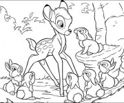 Coloriage Bambi avec les petits lapins