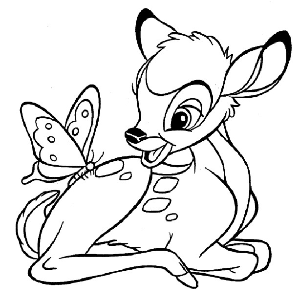 Coloriage et dessins gratuits Bambi avec un papillon à imprimer