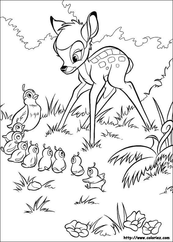 Coloriage et dessins gratuits Bambi et Madame Caille à imprimer