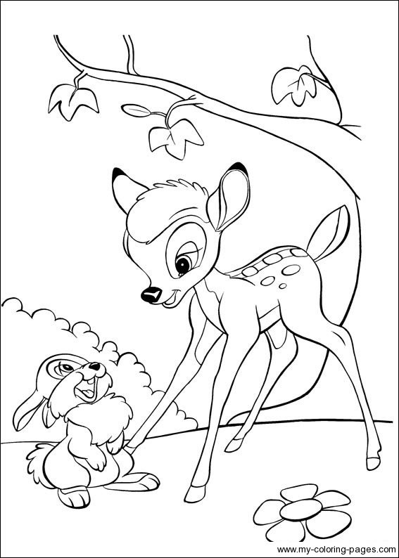 Coloriage et dessins gratuits Bambi et Panpan devant un arbre à imprimer