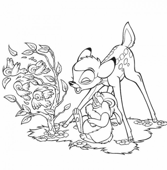 Coloriage et dessins gratuits Bambi et Panpan rient à imprimer
