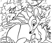 Coloriage Bambi et sam mère entourés des animaux