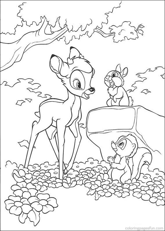 Coloriage et dessins gratuits Bambi parle avec Fleur et Panpan à imprimer