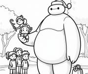 Coloriage Baymax apporte les cadeaux de noel