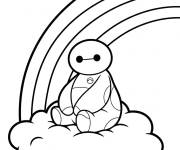 Coloriage Baymax devant un arc-en-ciel