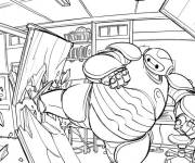 Coloriage Baymax donne un coup de pied dans la table