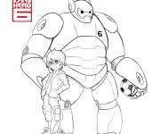 Coloriage Baymax et Hiro debout dans le film de Disney