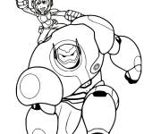 Coloriage Baymax et Hiro en action