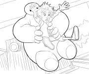 Coloriage Baymax et Hiro s'&eacute;chappent