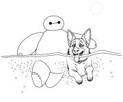 Coloriage Baymax s'amuse avec le chien