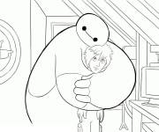 Coloriage Baymax serre Hiro dans ses bras