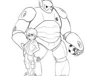 Coloriage Baymax tenant le ballon avec Hiro