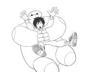 Coloriage et dessins gratuit Drole de Baymax et Hiro Hamada à imprimer