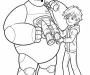 Coloriage Hiro donnant l'arme au Baymax