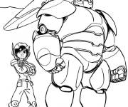 Coloriage Hiro et Baymax pret &agrave; attaquer