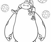 Coloriage Hiro Hamada assis sur Baymax avec des motifs en ballons