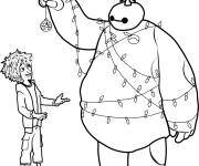 Coloriage Hiro installe les lampes sur Baymax
