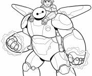 Coloriage Hiro sur les &eacute;paules de Baymax pour maternelle