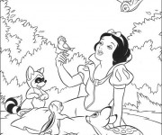 Coloriage Blanche chante  avec les animaux