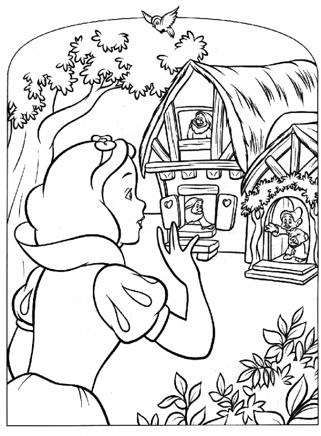 Coloriage et dessins gratuits Blanche Neige et la maison des nains à imprimer
