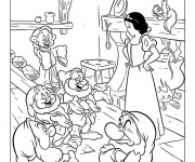 Coloriage Les nains discutent avec blanche neige