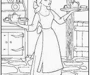 Coloriage et dessins gratuit Cendrillon fait la vaisselle à imprimer