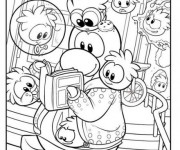 Coloriage Club Penguin et la lecture