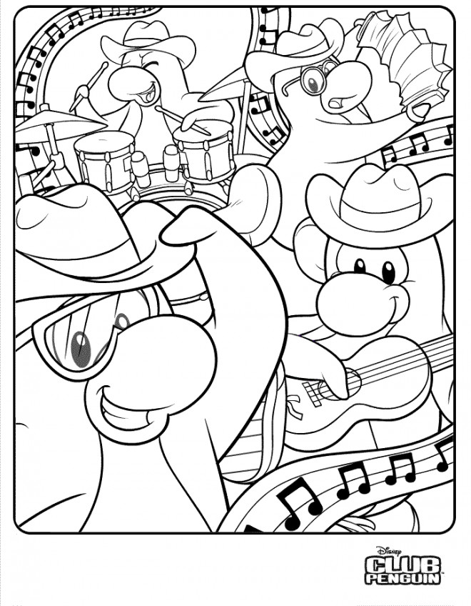 Coloriage et dessins gratuits Club Penguin et la musique à imprimer