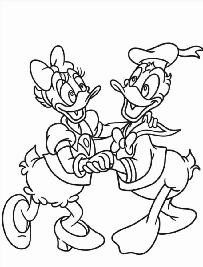 Coloriage et dessins gratuits Daisy danse avec Donald Duck à imprimer