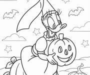 Coloriage Daisy Duck avec citrouille de Halloween