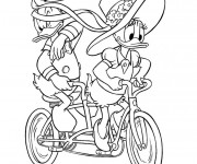 Coloriage Daisy et Donald conduisent une bicyclette