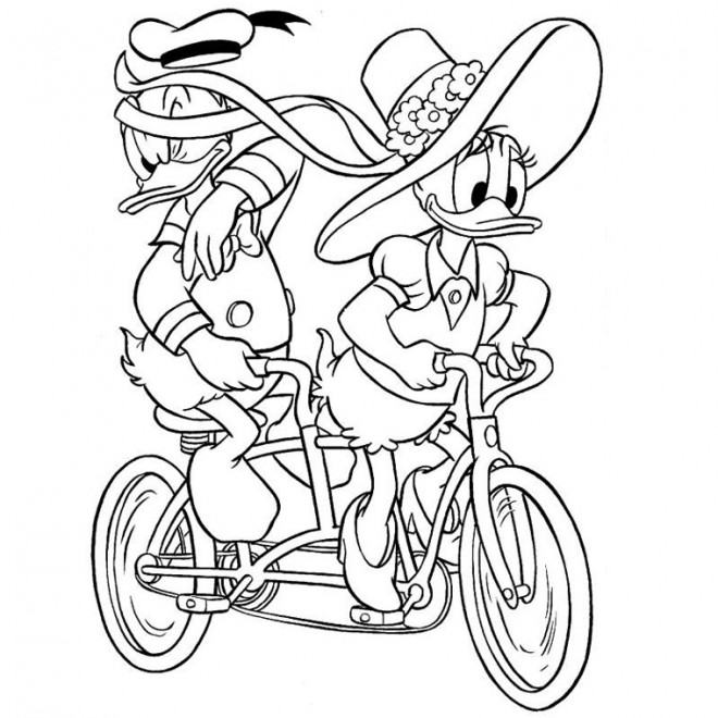 Coloriage et dessins gratuits Daisy et Donald conduisent une bicyclette à imprimer
