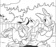 Coloriage Daisy et Donald patinent ensemble