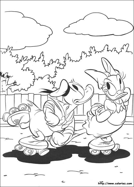 Coloriage et dessins gratuits Daisy et Donald patinent ensemble à imprimer