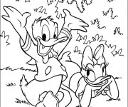 Coloriage Daisy et Donald s'évadent dans la nature