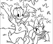 Coloriage Daisy et Donald s'&eacute;vadent dans la nature