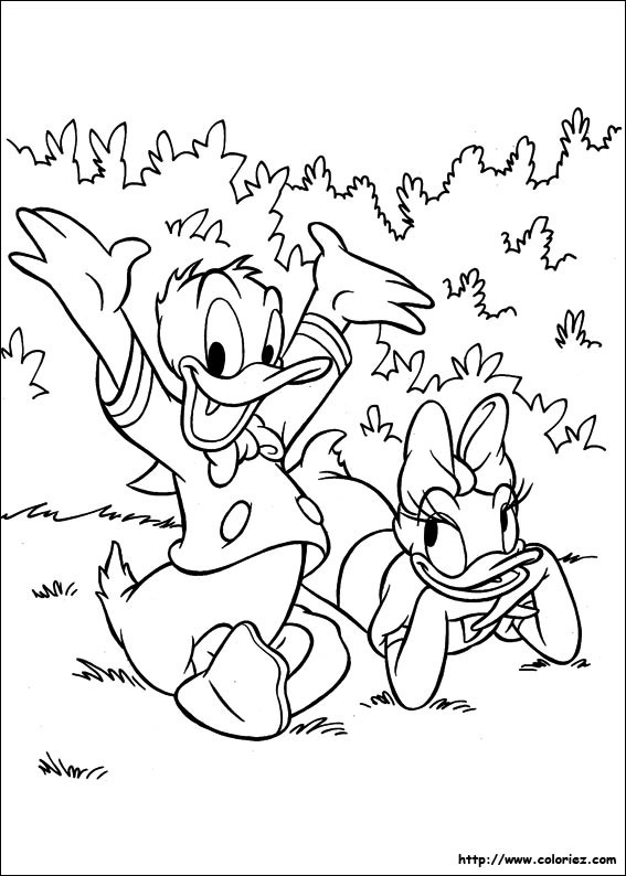 Coloriage et dessins gratuits Daisy et Donald s'évadent dans la nature à imprimer