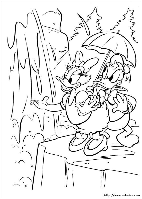 Coloriage et dessins gratuits Daisy et Donald trouve une cascade à imprimer