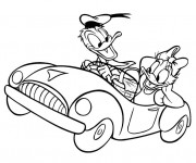 Coloriage Daisy et Donald voyagent en voiture