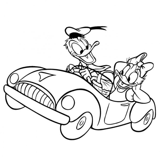Coloriage et dessins gratuits Daisy et Donald voyagent en voiture à imprimer