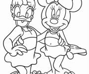 Coloriage Daisy et Minnie en maillot de bain