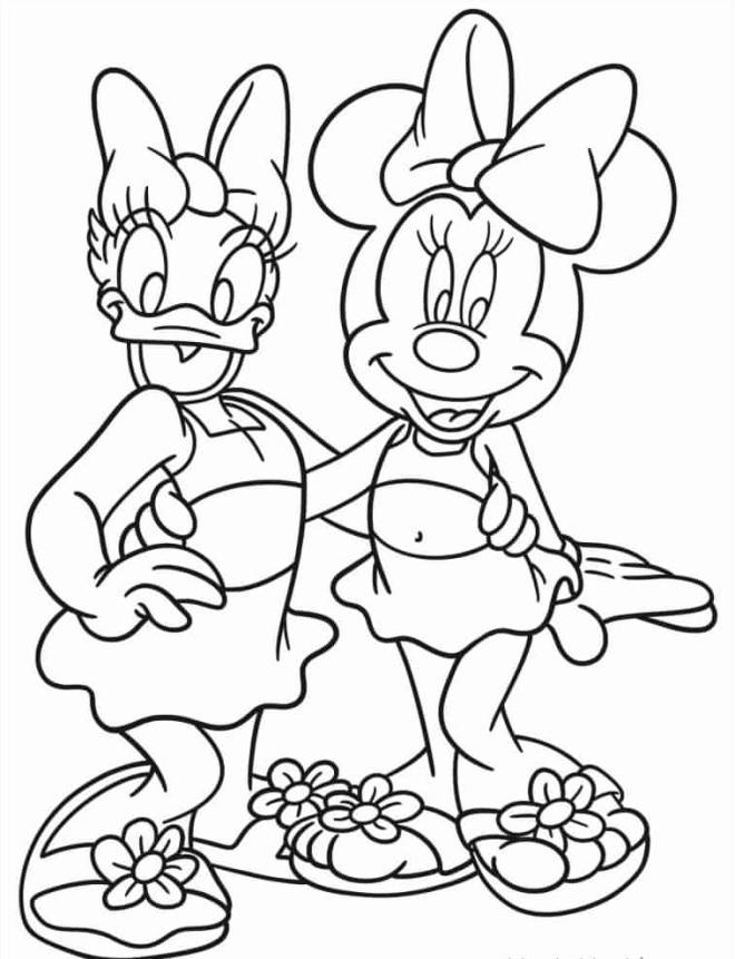 Coloriage et dessins gratuits Daisy et Minnie en maillot de bain à imprimer