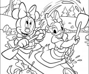 Coloriage Daisy et minnie naviguent un cano&euml;