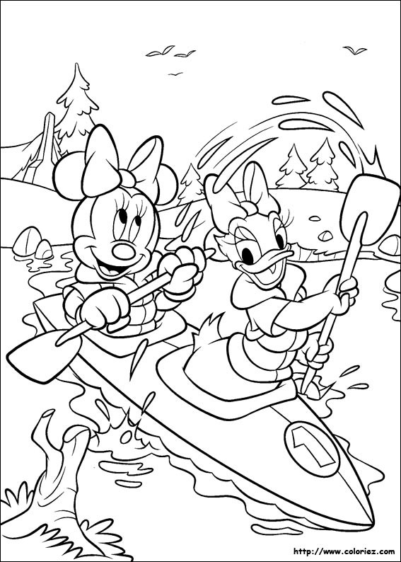 Coloriage et dessins gratuits Daisy et minnie naviguent un canoë à imprimer